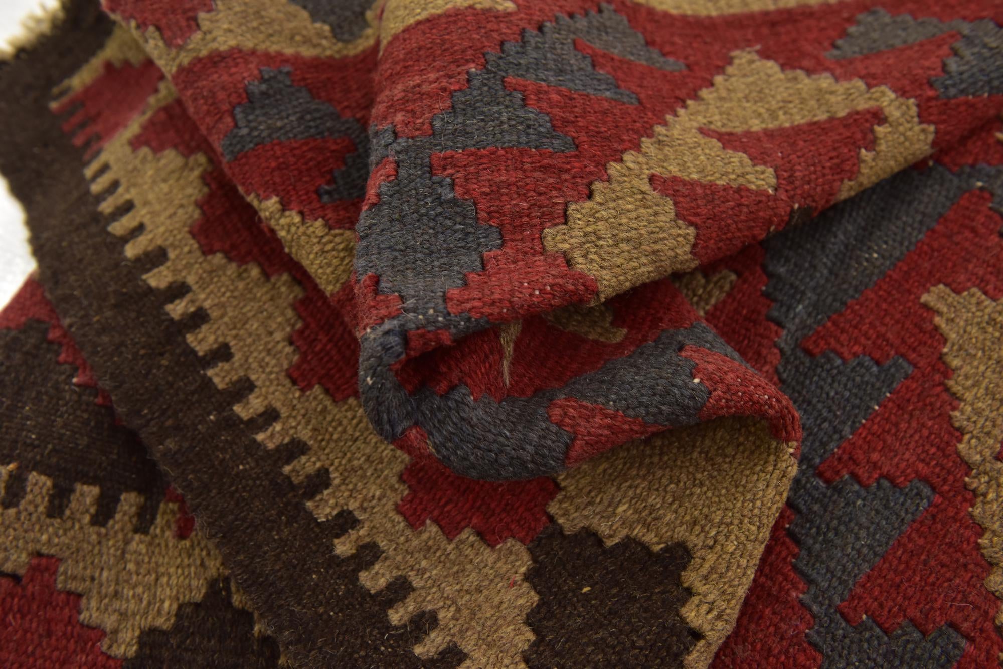 3' 5 x 6' 7 Hand Woven Kilim Maymana Wool Runner Rug