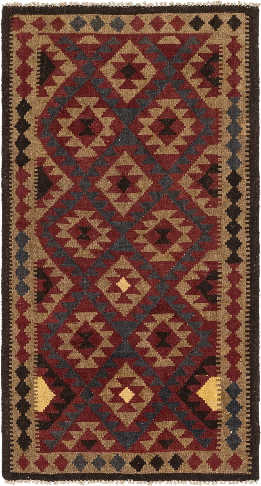 3' 5 x 6' 7 Hand Woven Kilim Maymana Wool Runner Rug