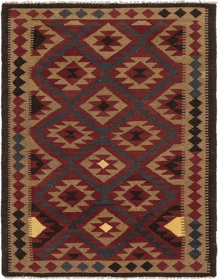 Detail image of 3' 5 x 6' 7 Hand Woven Kilim Maymana Wool Runner Rug
