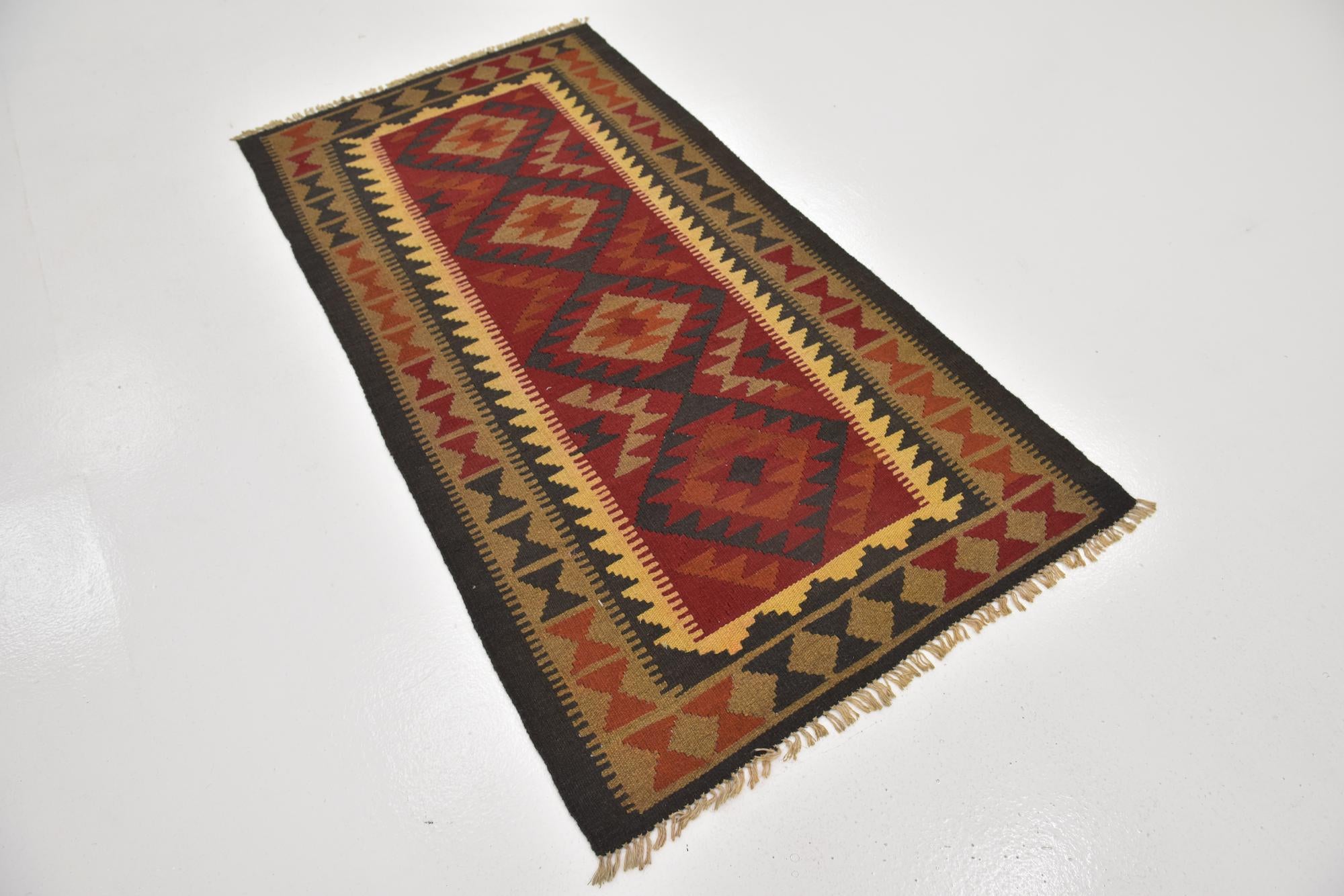 95cm x 195cm Hand Woven Kilim Maymana Wool Runner Rug