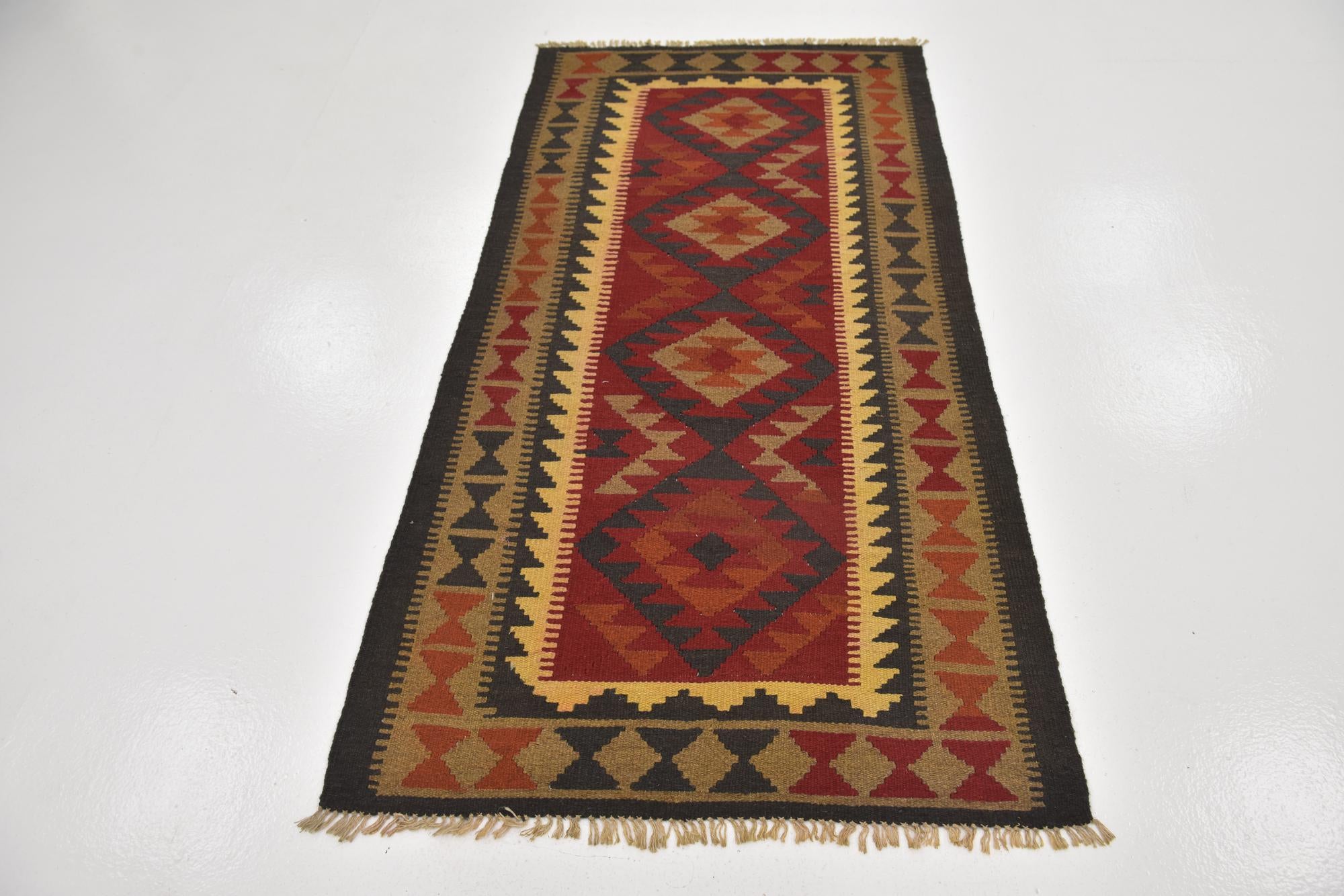 95cm x 195cm Hand Woven Kilim Maymana Wool Runner Rug
