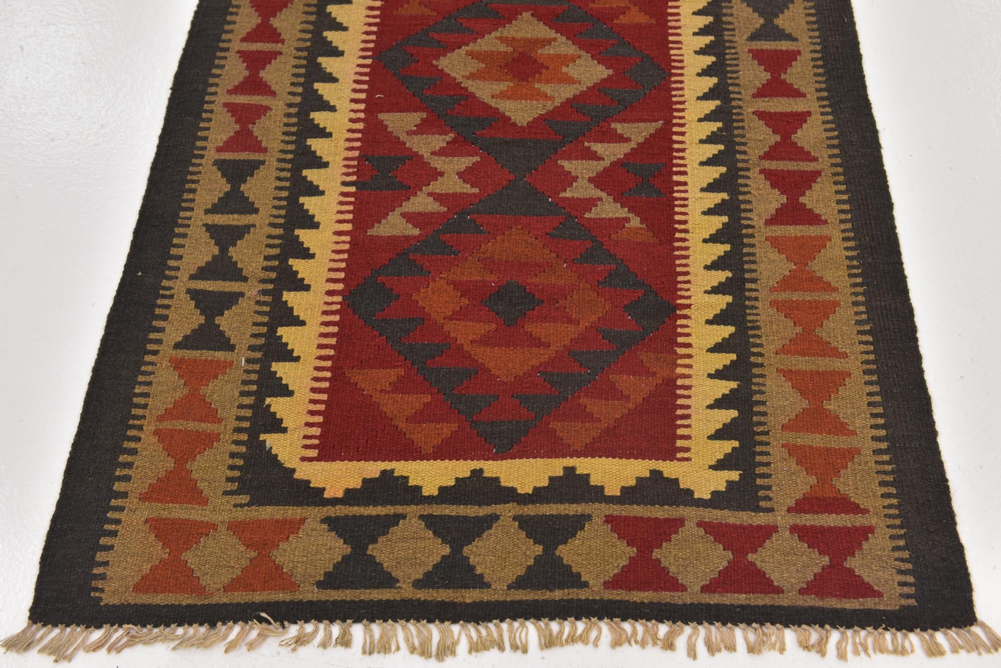 95cm x 195cm Hand Woven Kilim Maymana Wool Runner Rug
