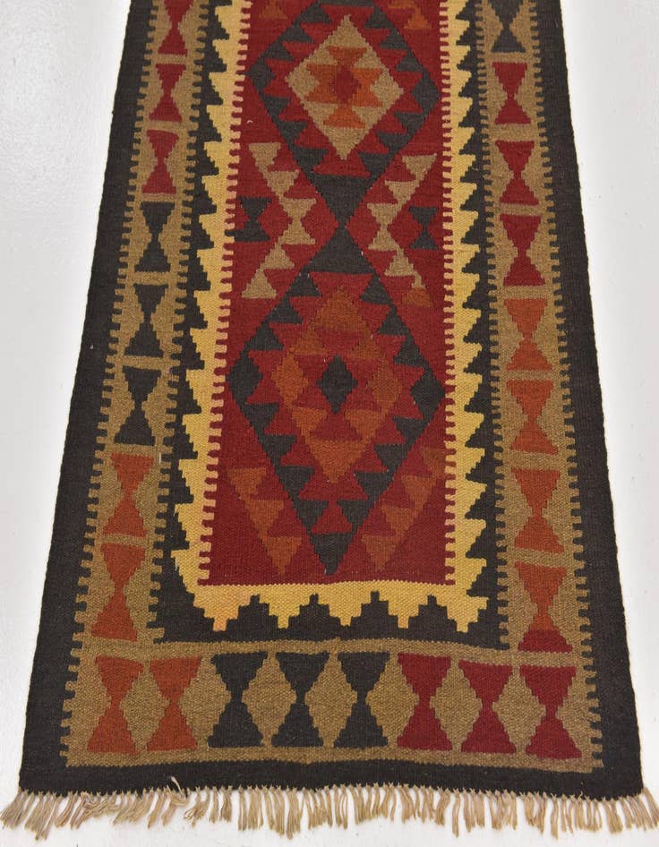 Detail image of 3' 2 x 6' 4  Hand Woven Kilim Maymana Wool Runner Rug