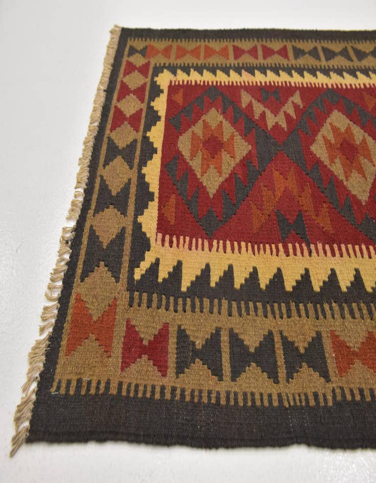 Detail image of 3' 2 x 6' 4  Hand Woven Kilim Maymana Wool Runner Rug
