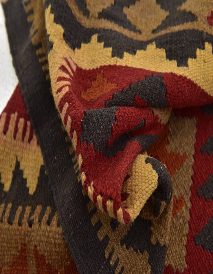 Detail image of 3' 2 x 6' 4  Hand Woven Kilim Maymana Wool Runner Rug