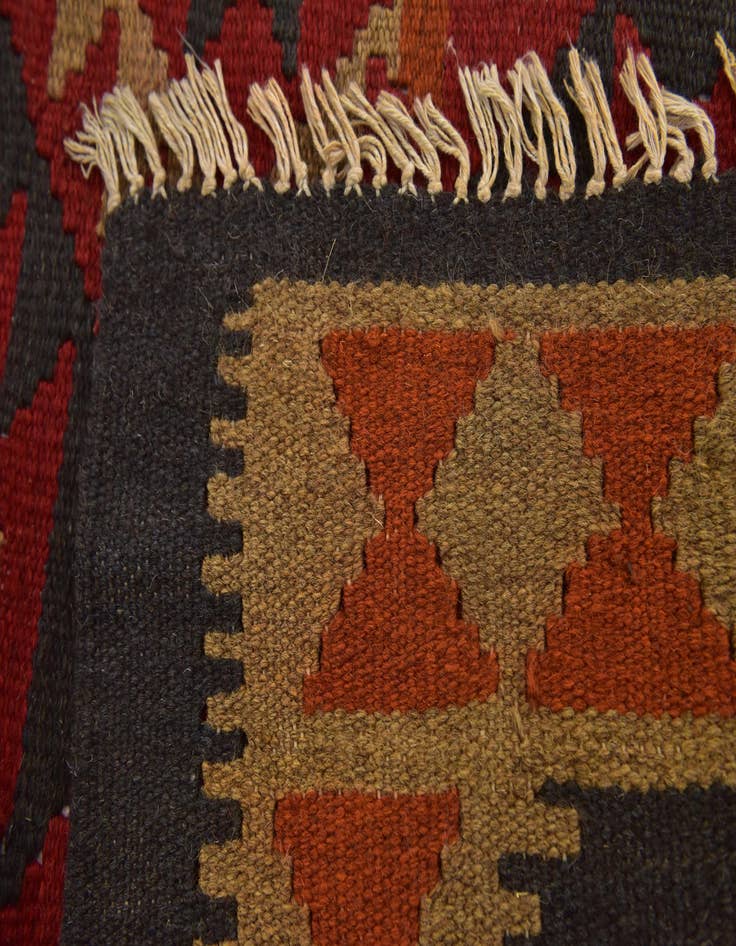 Detail image of 3' 2 x 6' 4  Hand Woven Kilim Maymana Wool Runner Rug