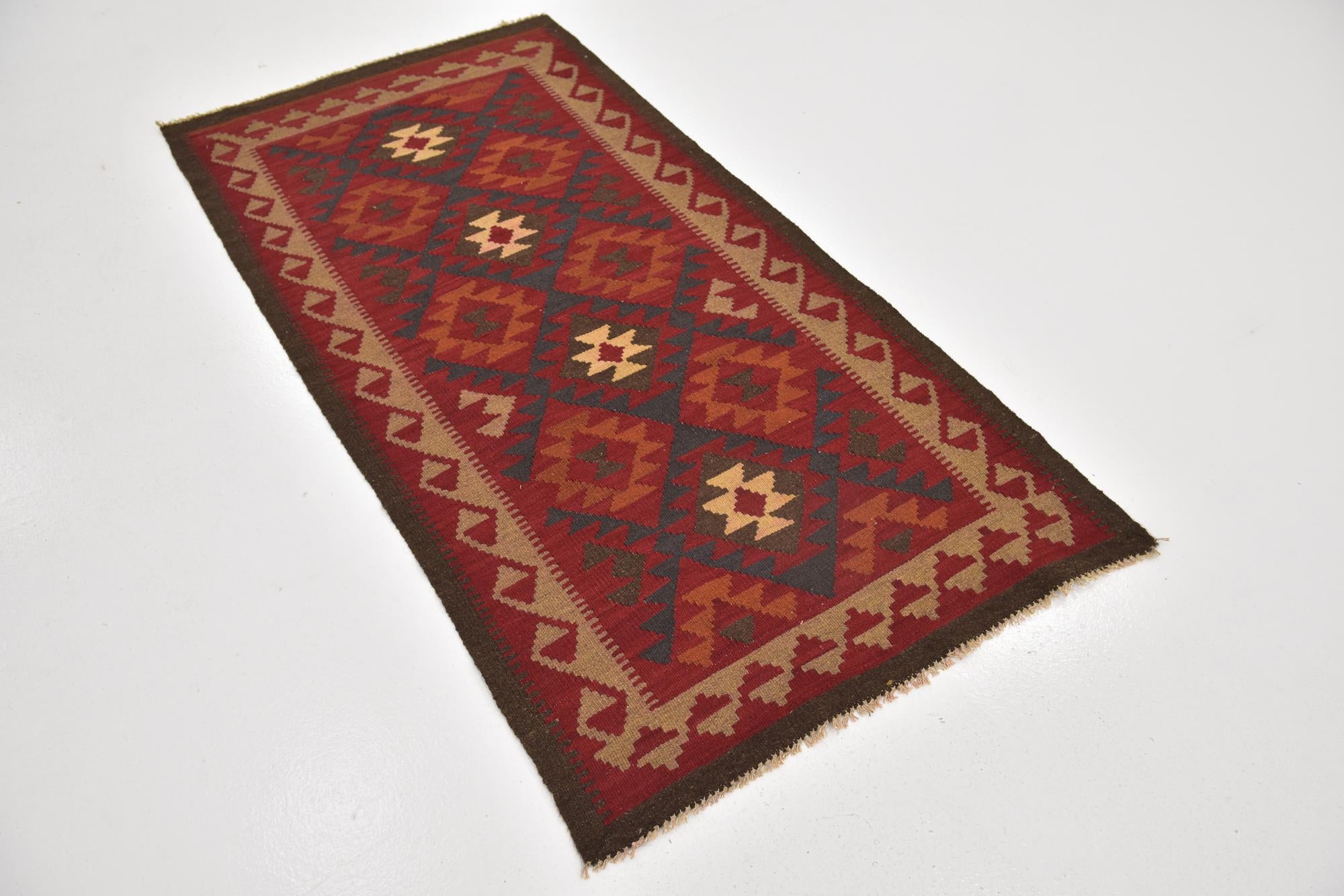 100cm x 195cm Hand Woven Kilim Maymana Wool Runner Rug