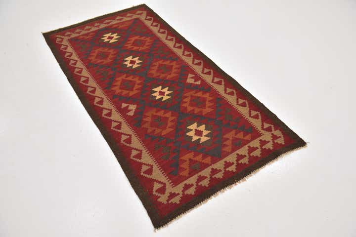 3' 3 x 6' 5 Hand Woven Kilim Maymana Wool Runner Rug