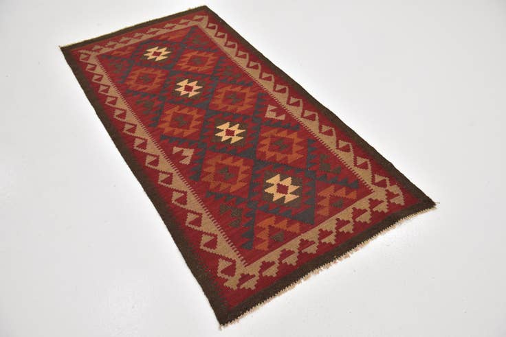 Detail image of 3' 3 x 6' 5 Hand Woven Kilim Maymana Wool Runner Rug