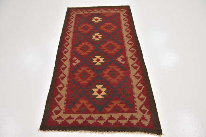 3' 3 x 6' 5 Hand Woven Kilim Maymana Wool Runner Rug
