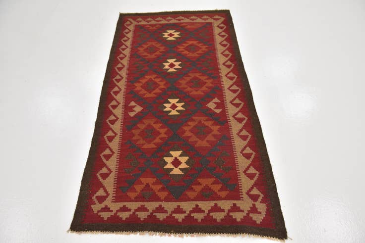 Detail image of 3' 3 x 6' 5 Hand Woven Kilim Maymana Wool Runner Rug