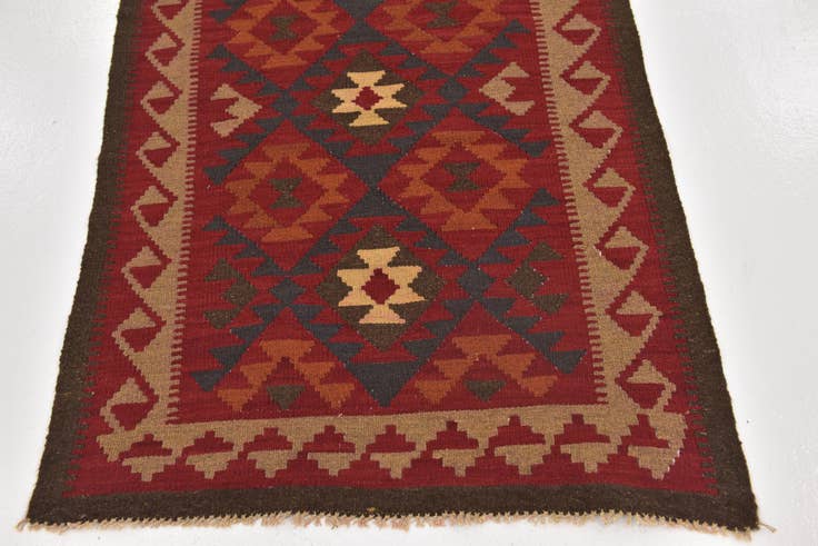 Detail image of 3' 3 x 6' 5 Hand Woven Kilim Maymana Wool Runner Rug