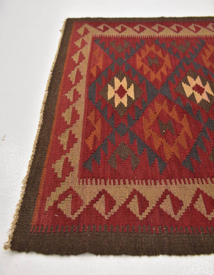 Detail image of 3' 3 x 6' 5  Hand Woven Kilim Maymana Wool Runner Rug