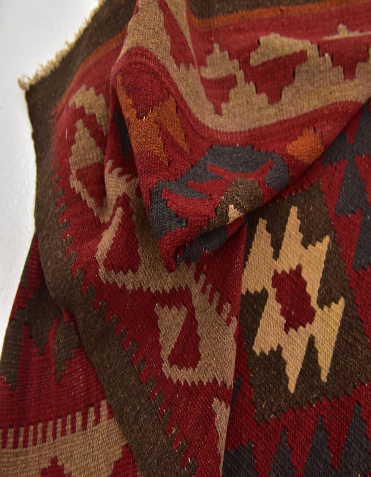 Detail image of 3' 3 x 6' 5  Hand Woven Kilim Maymana Wool Runner Rug