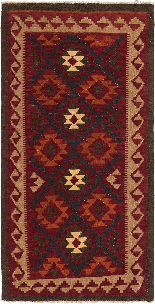 3' 3 x 6' 5 Hand Woven Kilim Maymana Wool Runner Rug