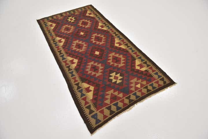 3' 3 x 6' 5 Hand Woven Kilim Maymana Wool Runner Rug