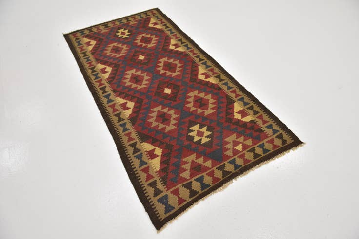 Detail image of 3' 3 x 6' 5 Hand Woven Kilim Maymana Wool Runner Rug
