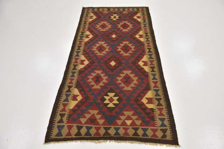 3' 3 x 6' 5 Hand Woven Kilim Maymana Wool Runner Rug