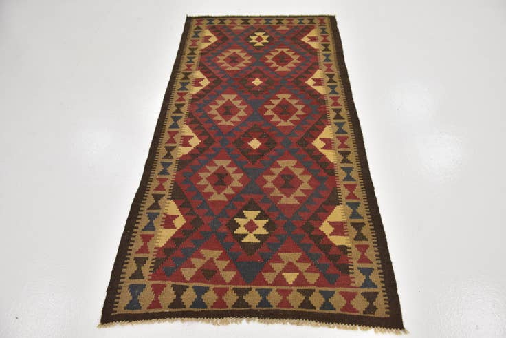 Detail image of 3' 3 x 6' 5 Hand Woven Kilim Maymana Wool Runner Rug