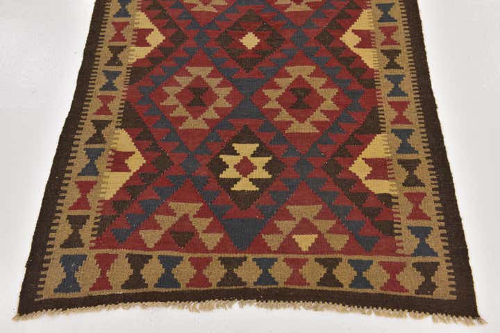 3' 3 x 6' 5 Hand Woven Kilim Maymana Wool Runner Rug