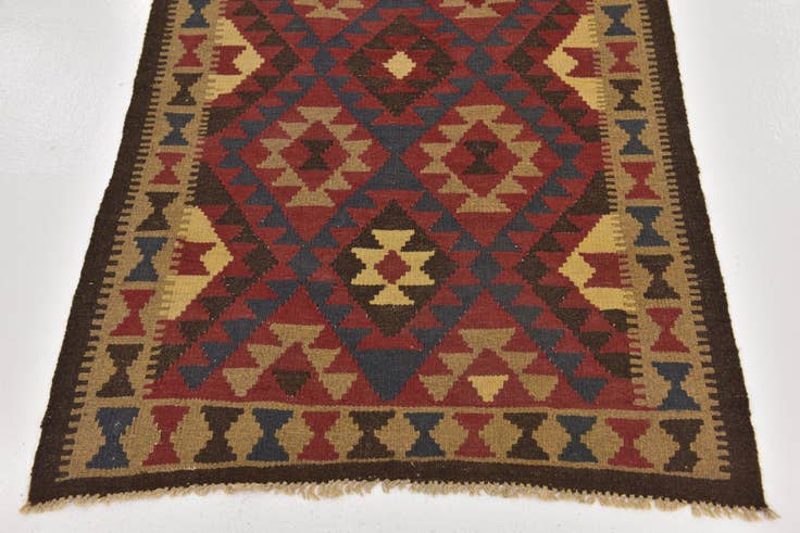 Detail image of 3' 3 x 6' 5 Hand Woven Kilim Maymana Wool Runner Rug