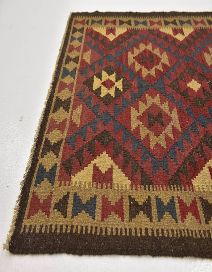 Detail image of 3' 3 x 6' 5  Hand Woven Kilim Maymana Wool Runner Rug
