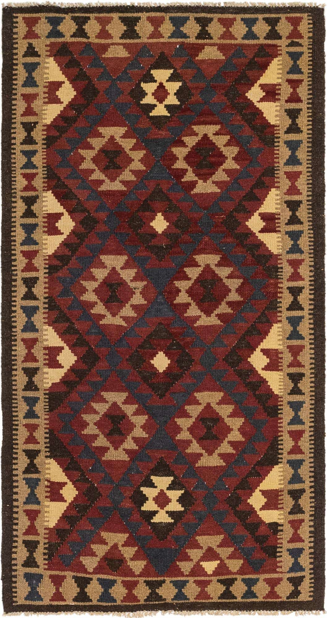 3' 3 x 6' 5 Hand Woven Kilim Maymana Wool Runner Rug