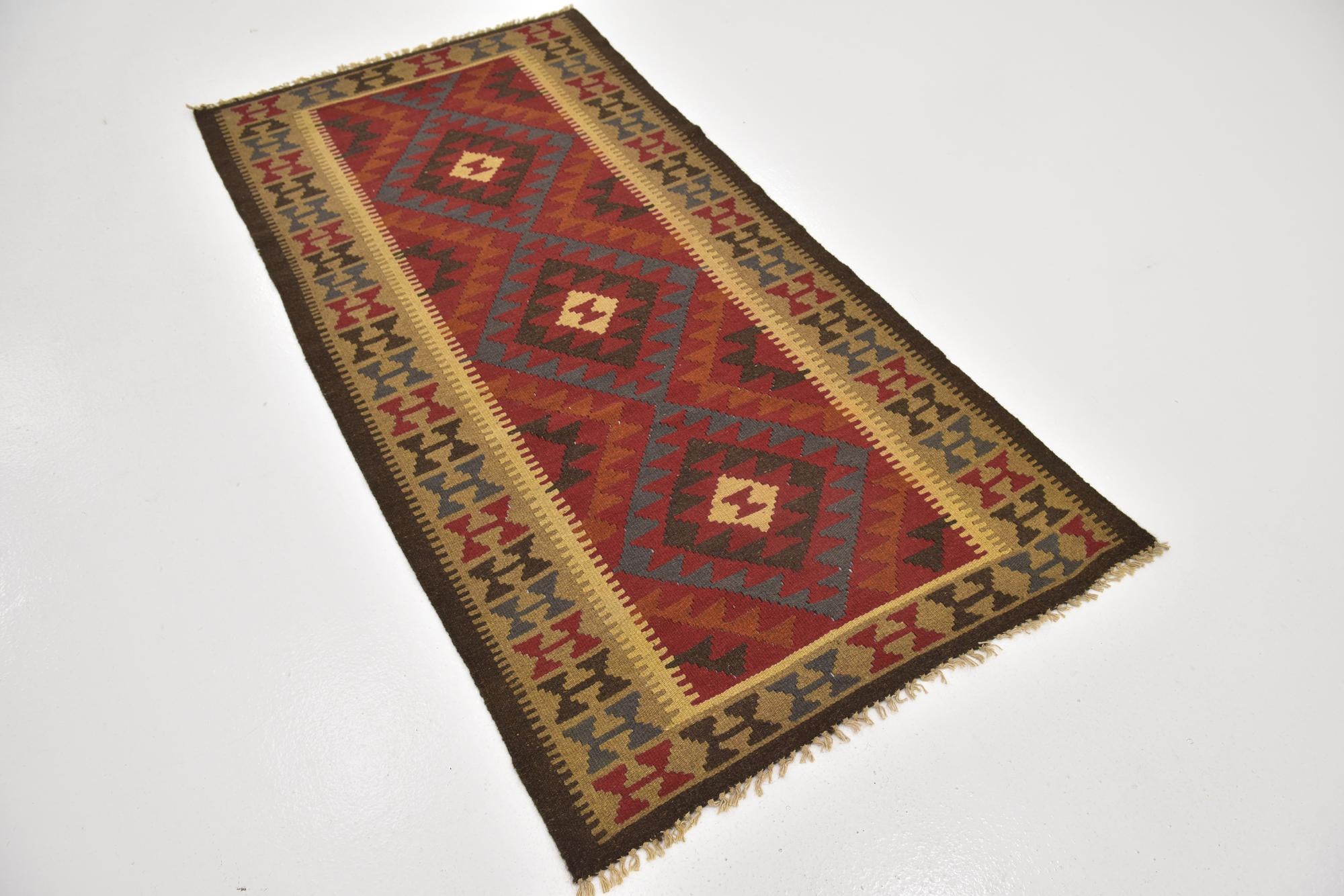 3' 3 x 6' 6 Hand Woven Kilim Maymana Wool Runner Rug