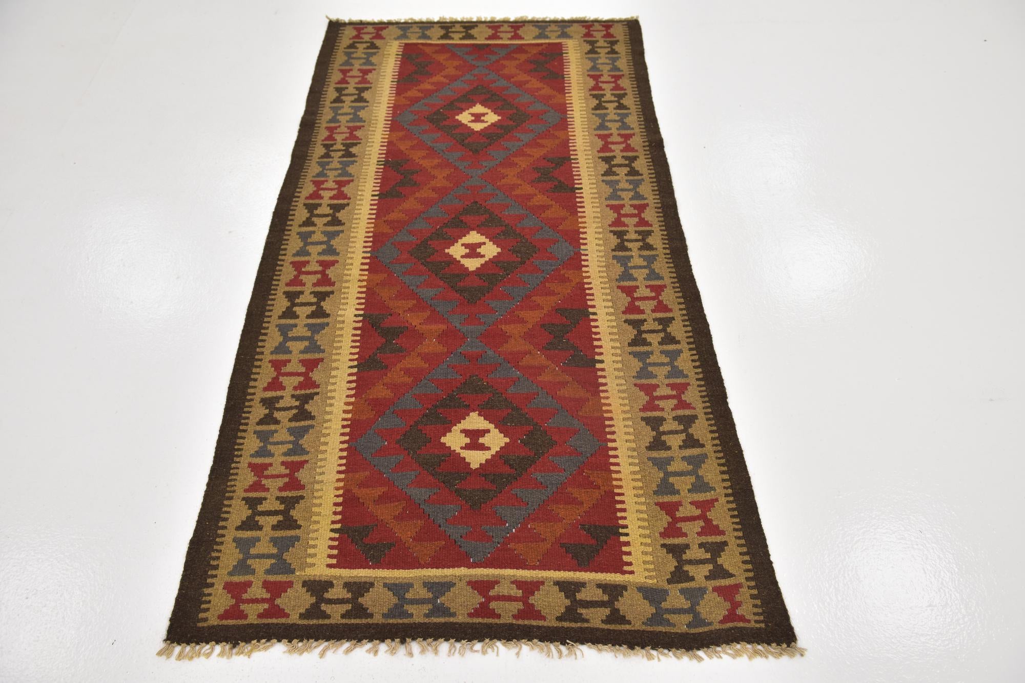 3' 3 x 6' 6 Hand Woven Kilim Maymana Wool Runner Rug
