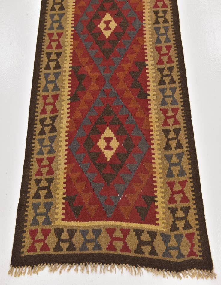 Detail image of 3' 3 x 6' 6  Hand Woven Kilim Maymana Wool Runner Rug