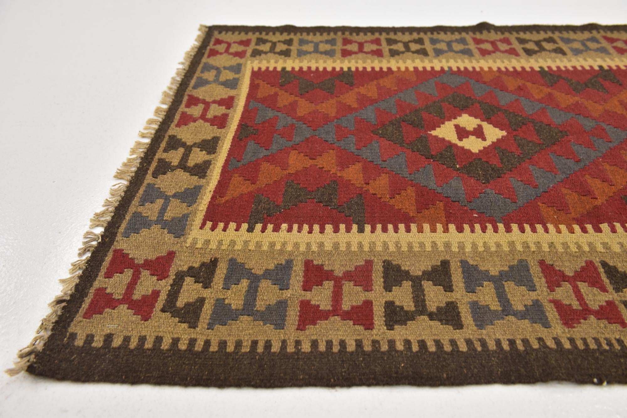 3' 3 x 6' 6 Hand Woven Kilim Maymana Wool Runner Rug