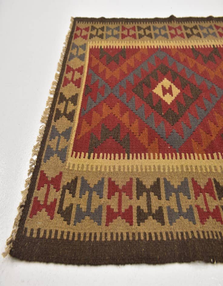 Detail image of 3' 3 x 6' 6  Hand Woven Kilim Maymana Wool Runner Rug