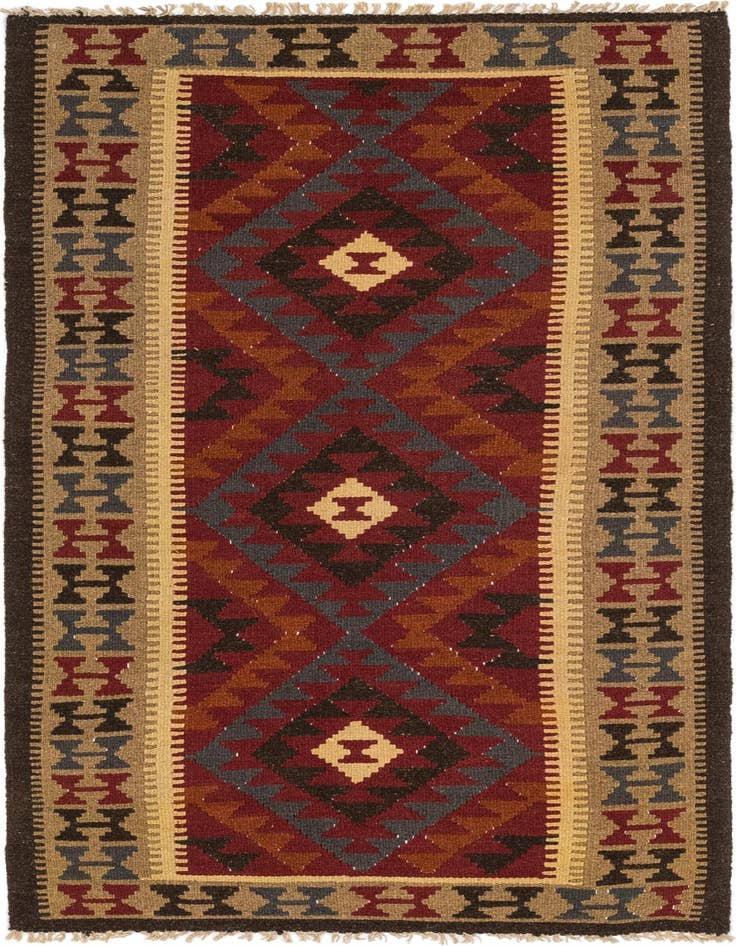 Detail image of 3' 3 x 6' 6 Hand Woven Kilim Maymana Wool Runner Rug