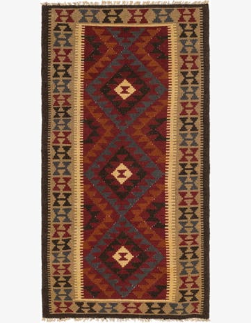 3' 3 x 6' 6 Hand Woven Kilim Maymana Wool Runner Rug