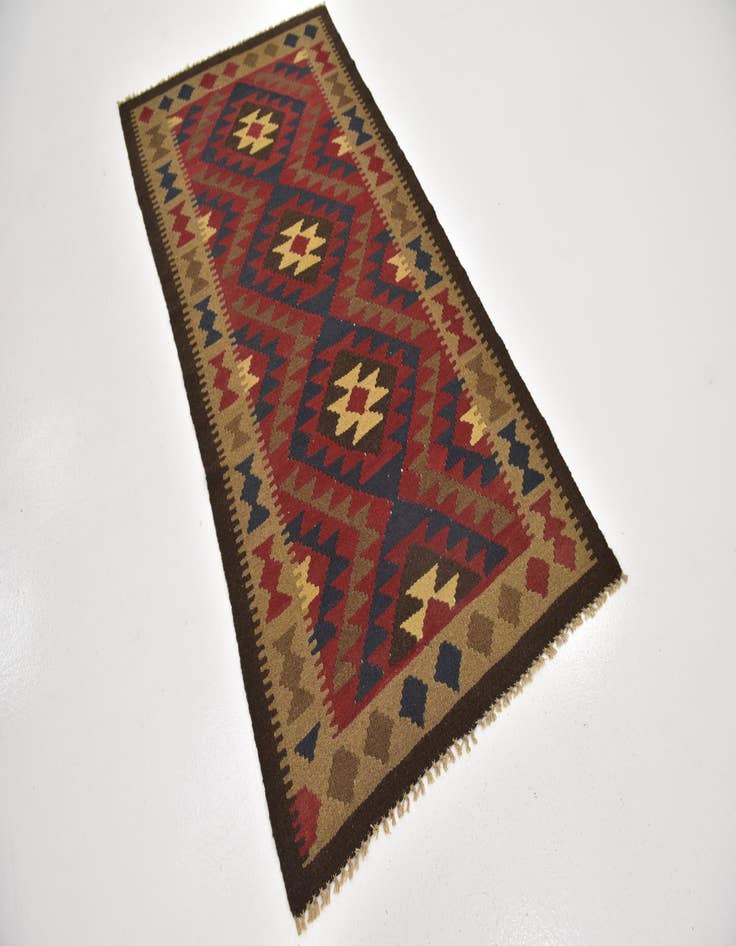 Detail image of 3' 3 x 6' 6  Hand Woven Kilim Maymana Wool Runner Rug