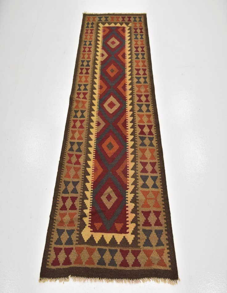 Detail image of 3' 2 x 6' 7  Hand Woven Kilim Maymana Wool Runner Rug