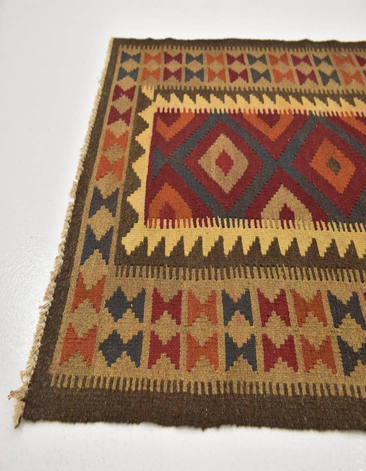 Detail image of 3' 2 x 6' 7  Hand Woven Kilim Maymana Wool Runner Rug