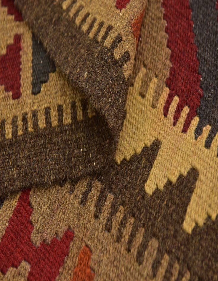 Detail image of 3' 2 x 6' 7  Hand Woven Kilim Maymana Wool Runner Rug