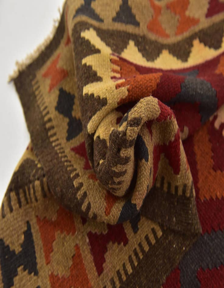 Detail image of 3' 2 x 6' 7  Hand Woven Kilim Maymana Wool Runner Rug