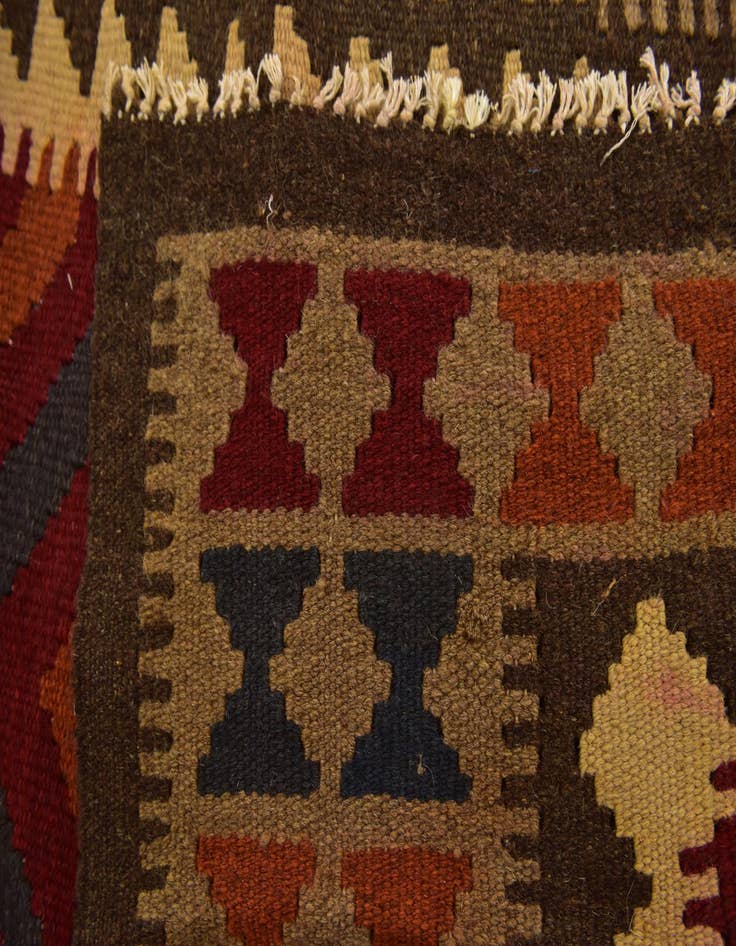 Detail image of 3' 2 x 6' 7  Hand Woven Kilim Maymana Wool Runner Rug