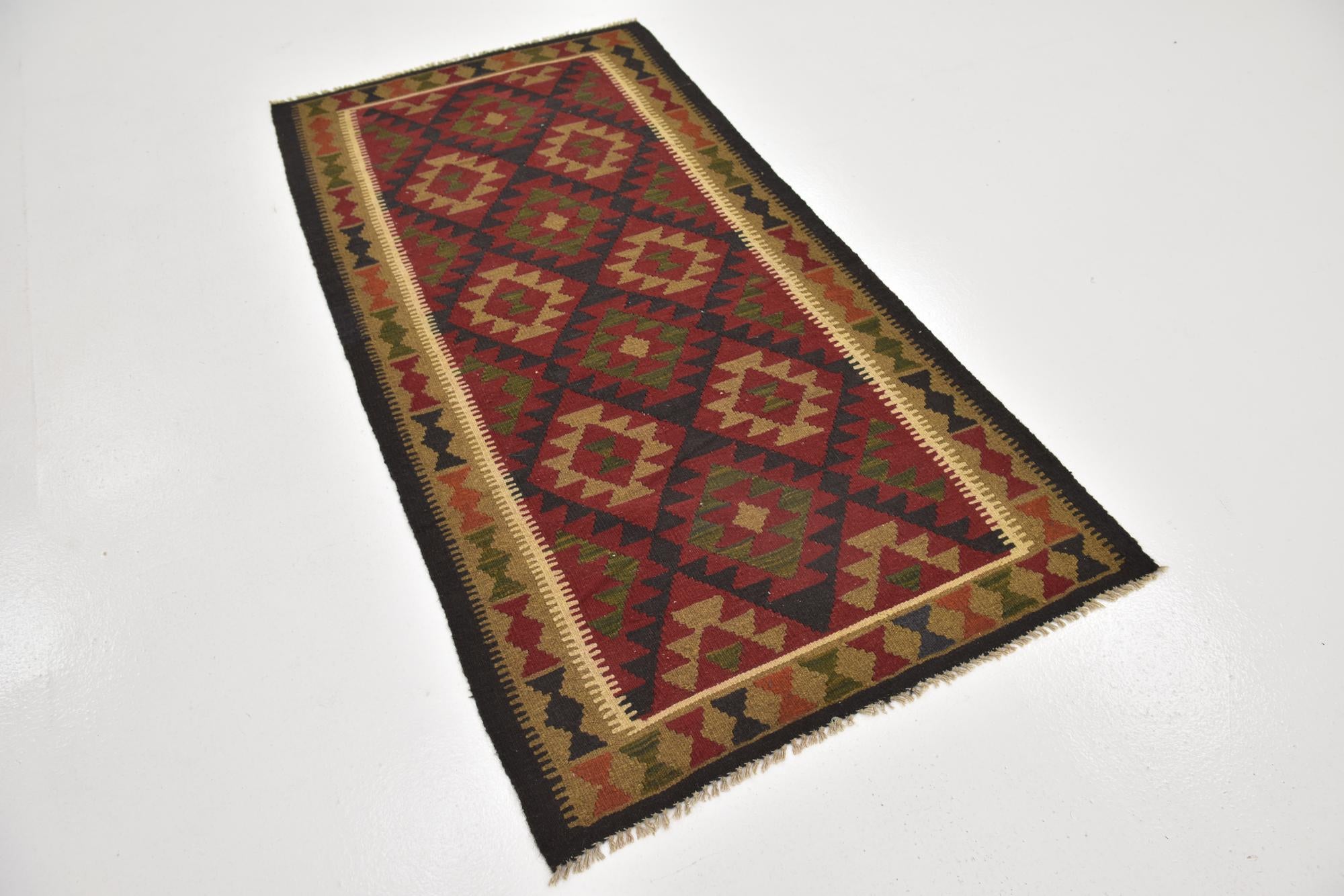3' 3 x 6' 5 Hand Woven Kilim Maymana Wool Runner Rug