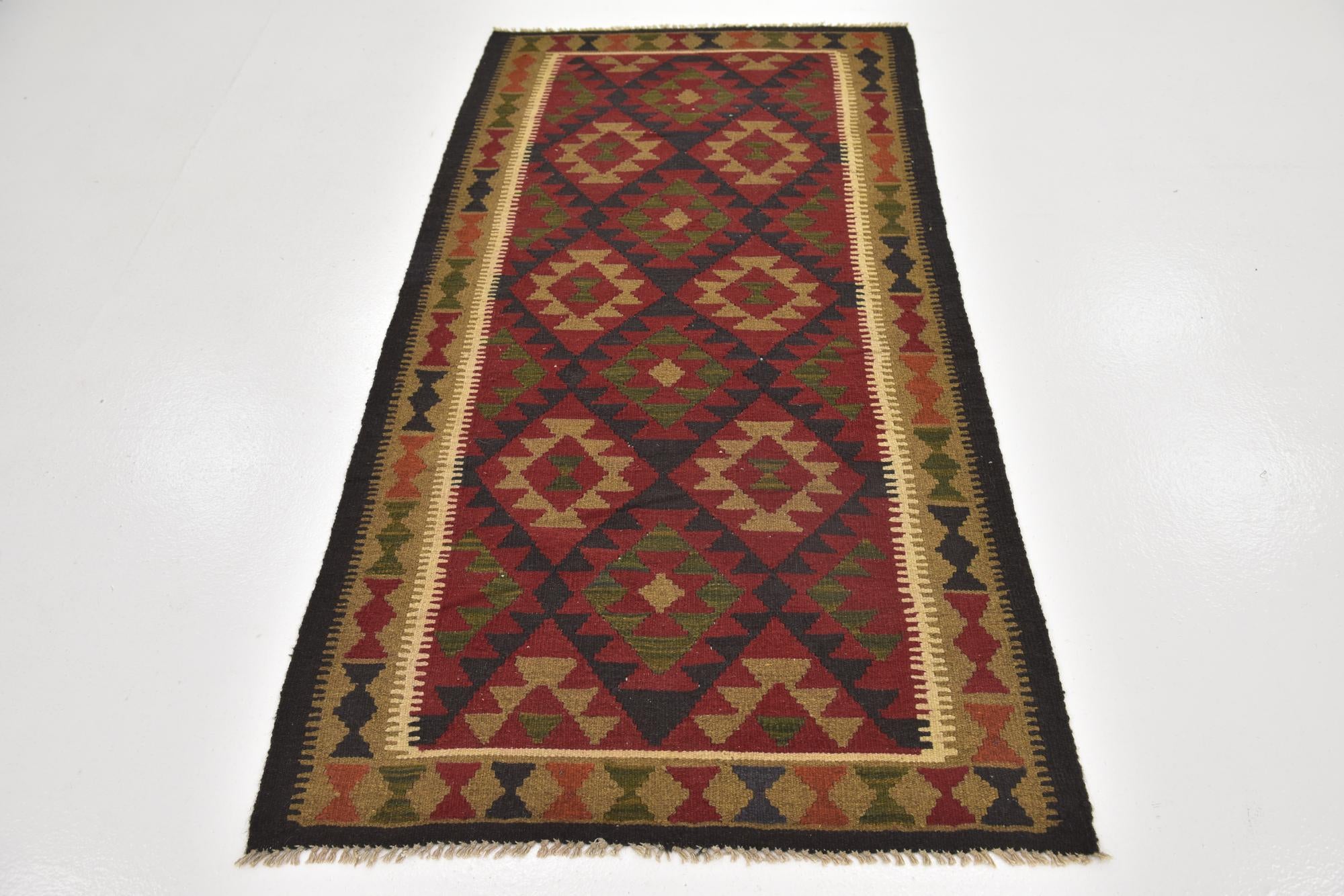 3' 3 x 6' 5 Hand Woven Kilim Maymana Wool Runner Rug