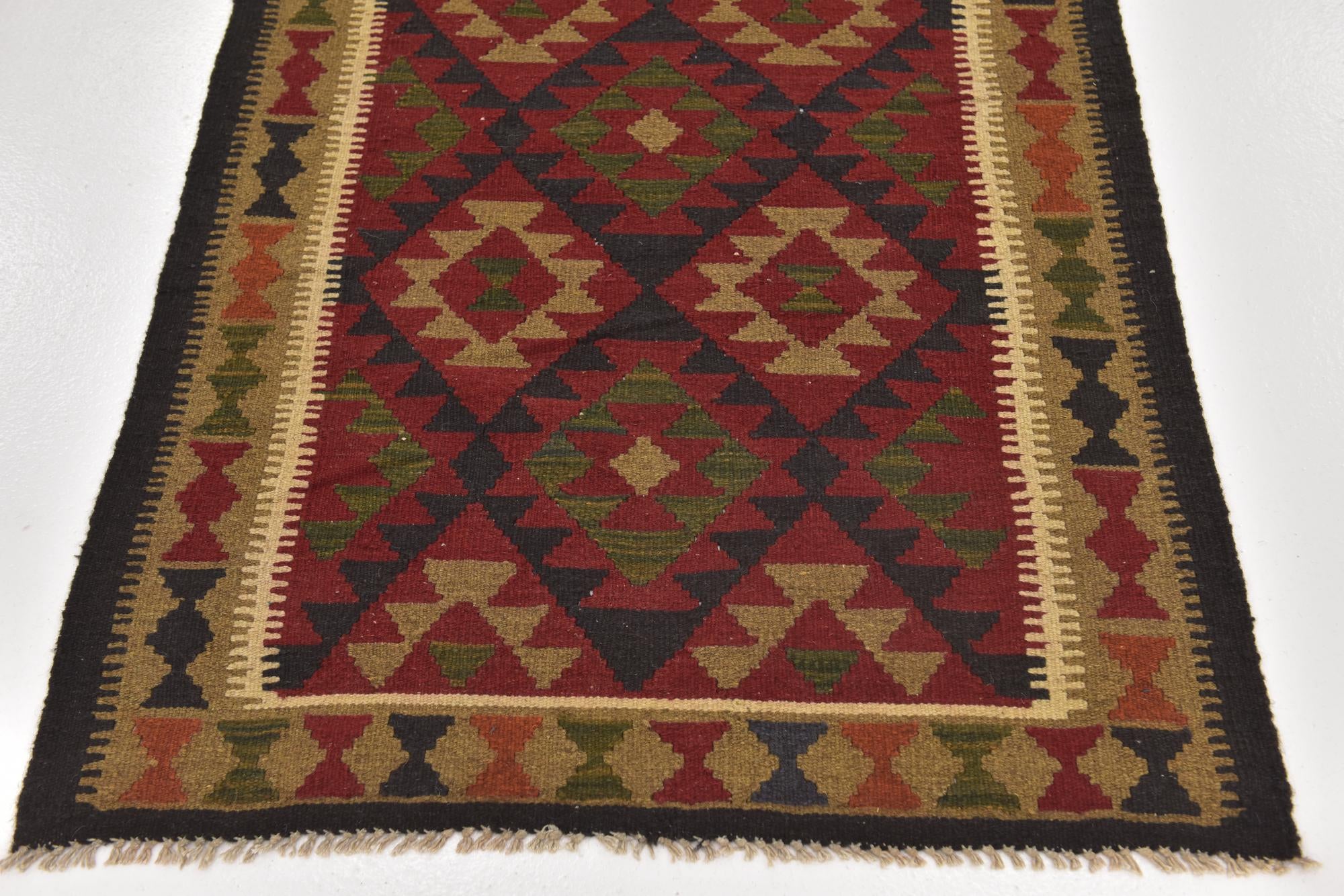 3' 3 x 6' 5 Hand Woven Kilim Maymana Wool Runner Rug