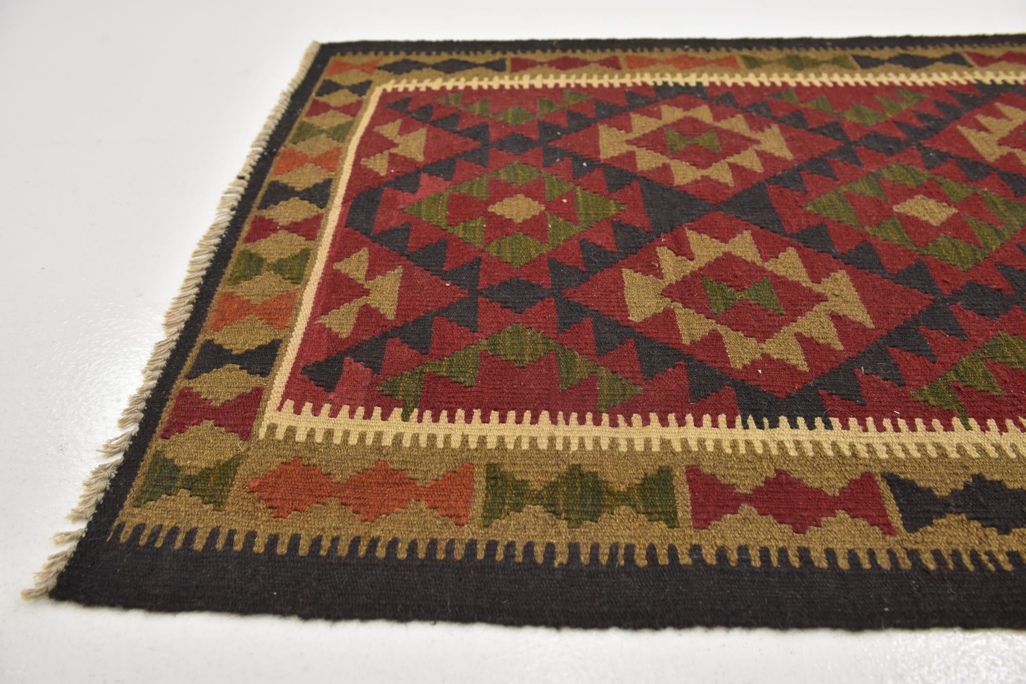 3' 3 x 6' 5 Hand Woven Kilim Maymana Wool Runner Rug