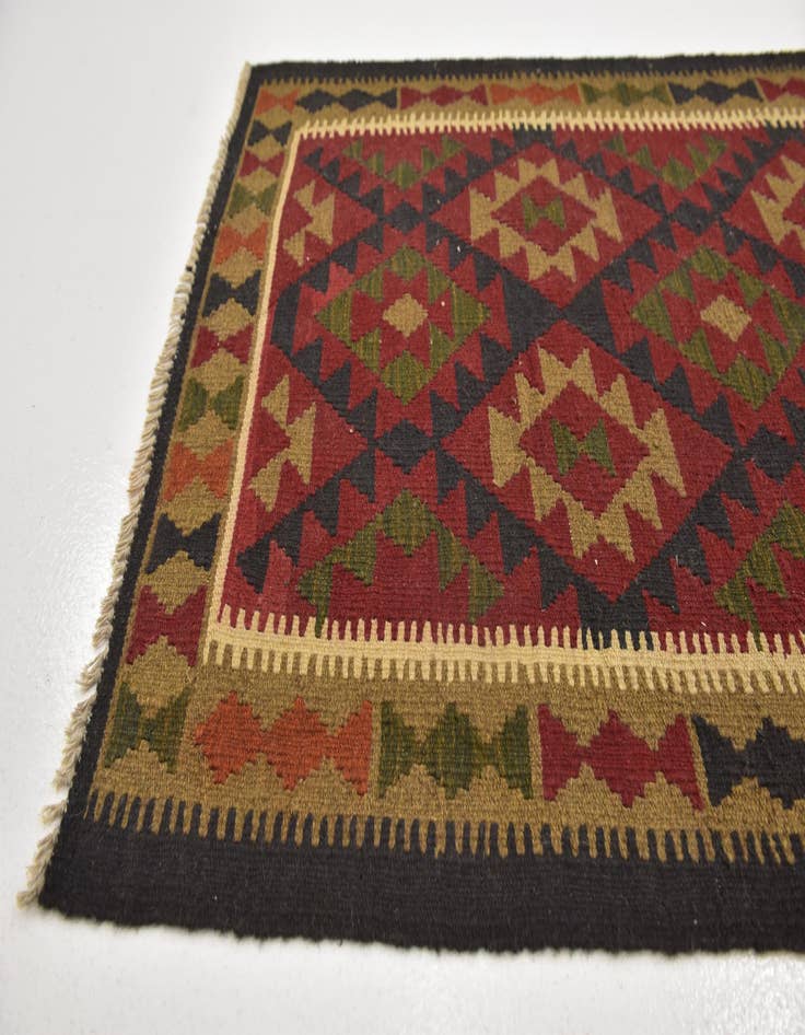 Detail image of 3' 3 x 6' 5  Hand Woven Kilim Maymana Wool Runner Rug