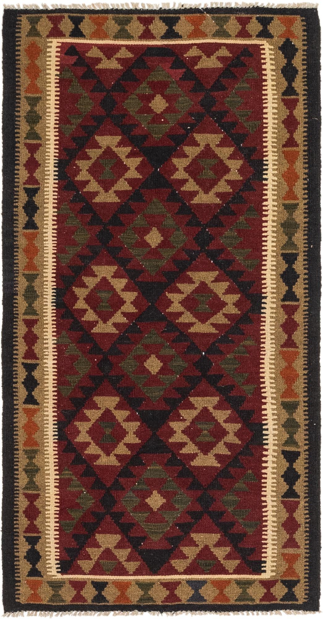 3' 3 x 6' 5 Hand Woven Kilim Maymana Wool Runner Rug
