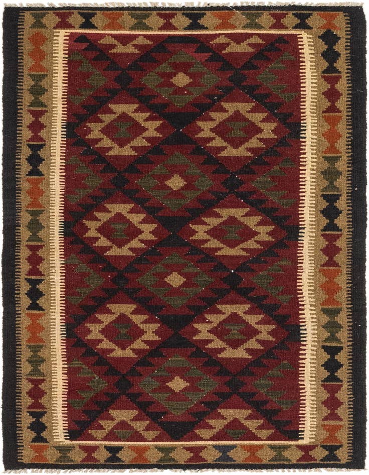 Detail image of 3' 3 x 6' 5 Hand Woven Kilim Maymana Wool Runner Rug