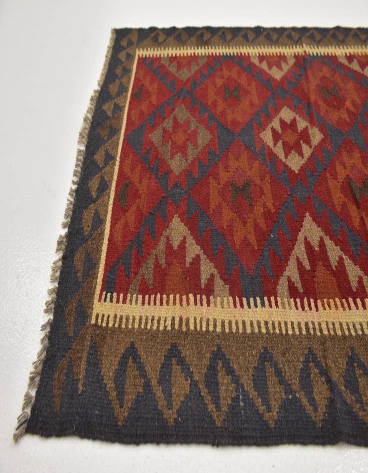 Detail image of 3' 5 x 6' 5  Hand Woven Kilim Maymana Wool Runner Rug