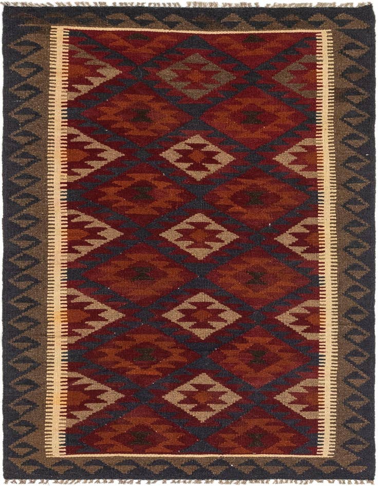 Detail image of 3' 5 x 6' 5 Hand Woven Kilim Maymana Wool Runner Rug