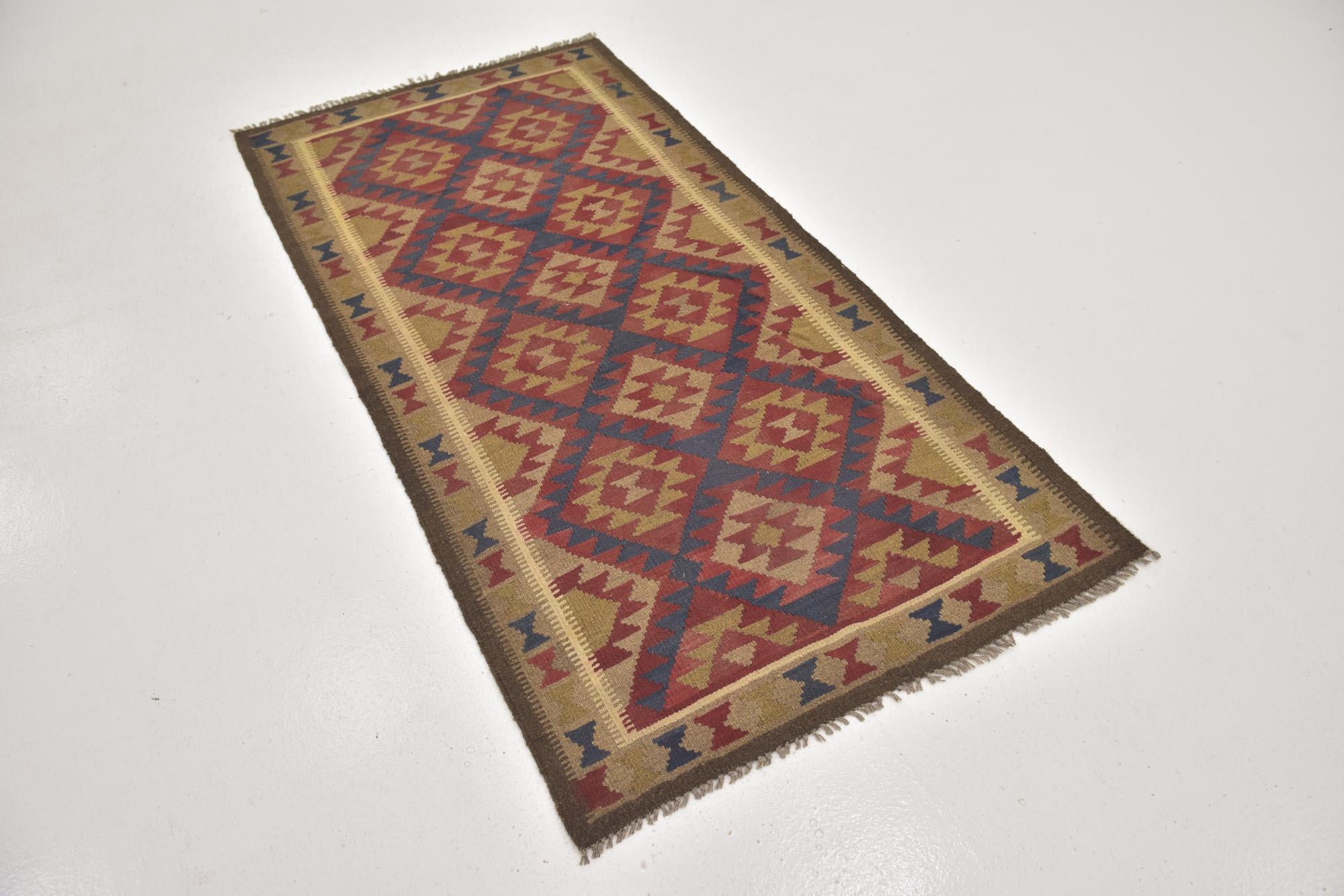 3' 3 x 6' 6 Hand Woven Kilim Maymana Wool Runner Rug